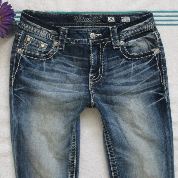 MISS ME Jeans Size 25 Mid-Rise Easy Boot Cut Denim - Picture 1 of 9